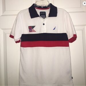 Nautica Boys M 10 12 USA white Polo shirt